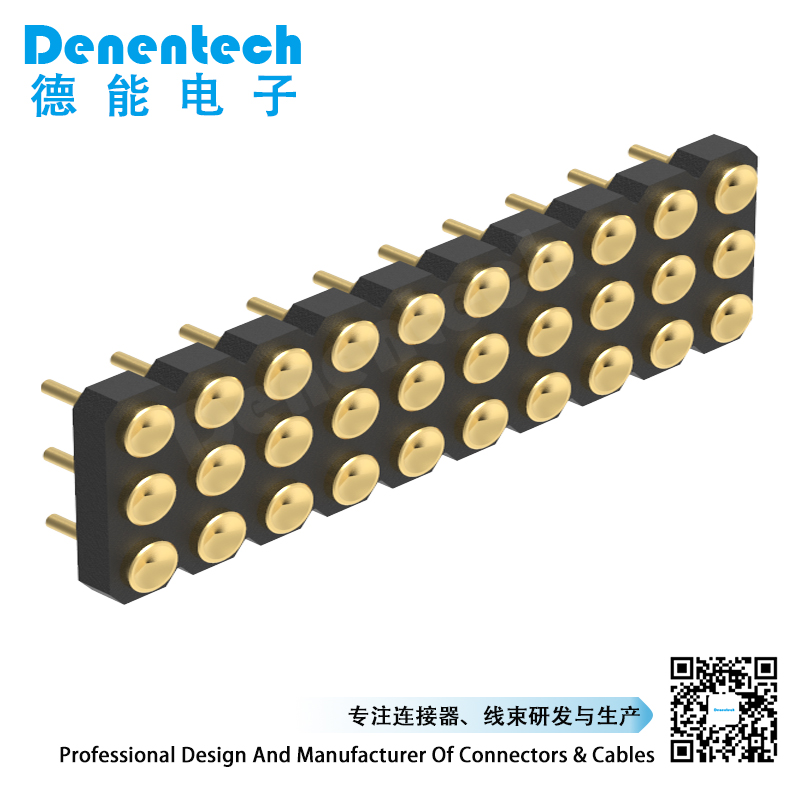 Denentech 2.54MM pogo pin H1.27MM triple row female straight concave spring test probe pogo pin charger connector 